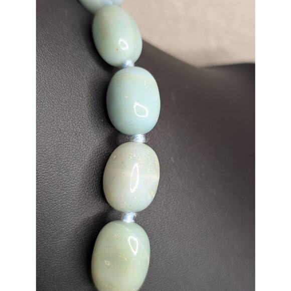 GSJ Sterling Silver Natural Blue Aqua Stone Bead Necklace & Dangle Earring Set - Picture 5 of 9